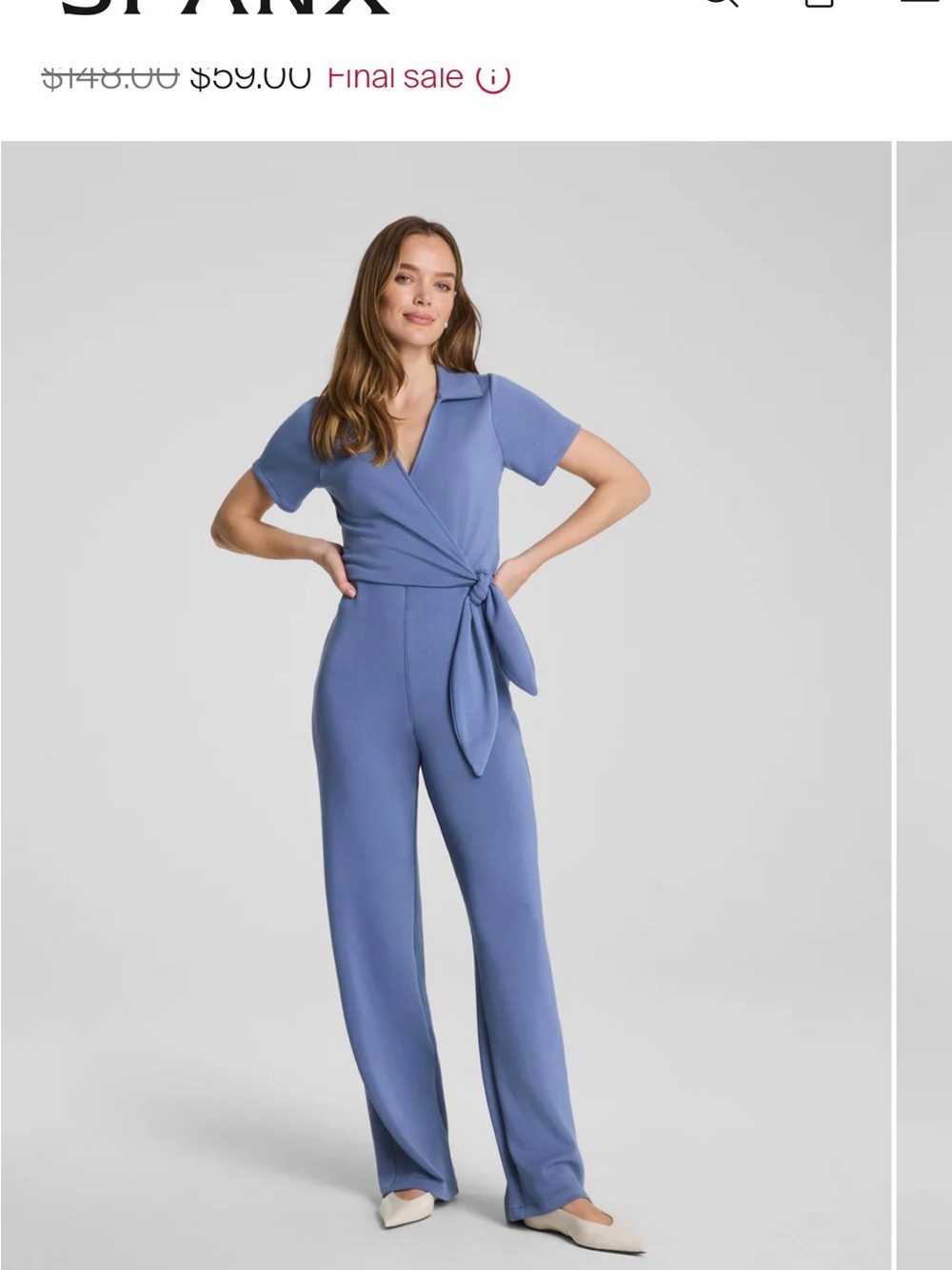 SPANX Periwinkle Wrap-Front Short Sleeve Jumpsuit